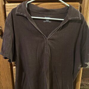 Dress Barn Brown 14/16 Short Sleeve V-Neck Shirt